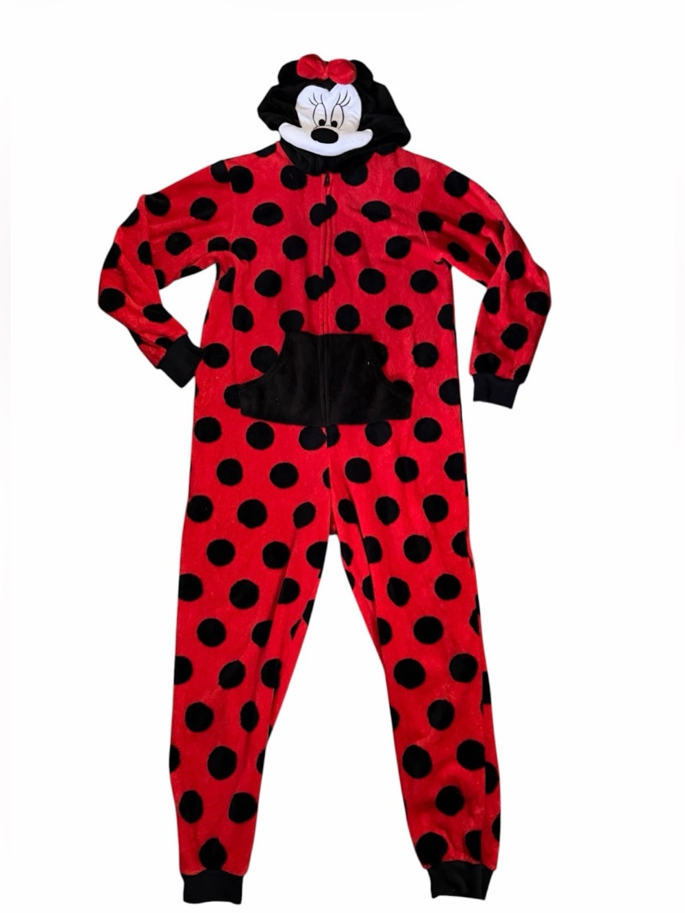 Disney Minnie Mouse Ladybug Plush Hooded Onesie Union Suit Halloween Costume S/M